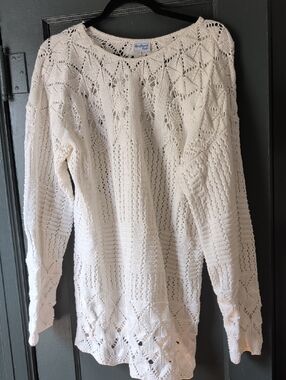 Bedford Fair White Open-Knit Women's Sweater